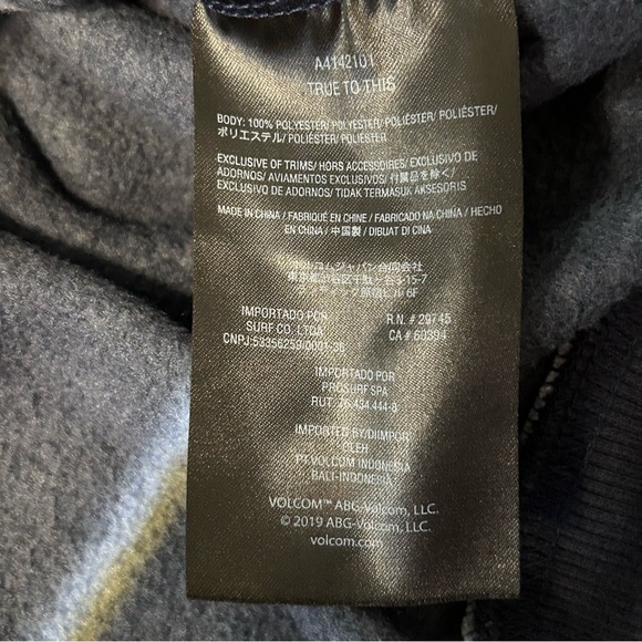 Volcom Unisex Hoodie True To This Fleece Navy Striped Cozy Pocket Navy Sz Small - Picture 6 of 10